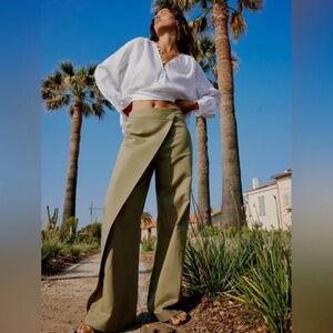 ZARA LINEN BLEND PAREO PANTS (XS, KHAKI)